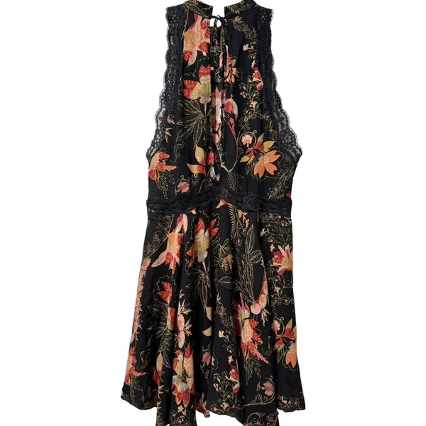 Free People Floral‎ Printed She Moves Tie Back Lace Mini Dress XS - Image 5