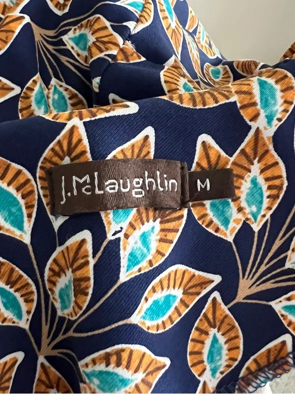 J. McLaughlin Sophia Shift Dress In Navy And Orange Peacock Long Sleeve Dress M - Image 5
