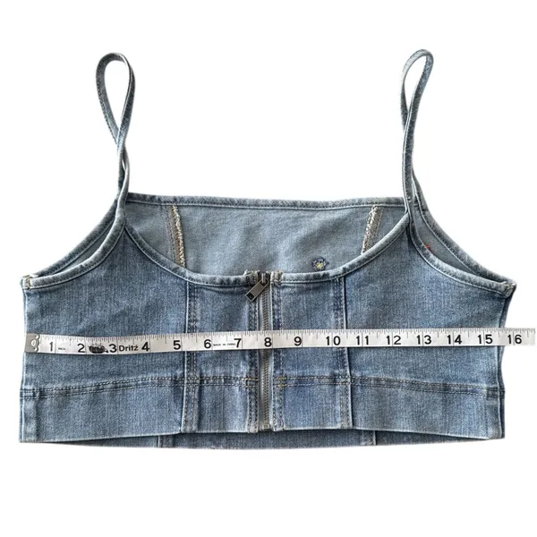 Banjara Floral Embroidered Denim Crop Top Sleeveless Blue Size‎ L Festwear Boho - Image 3