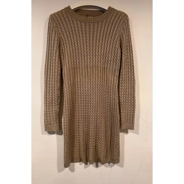Calvin Klein Taupe Cable Knit Sweater Dress Quiet Luxury Fall M - Image 4