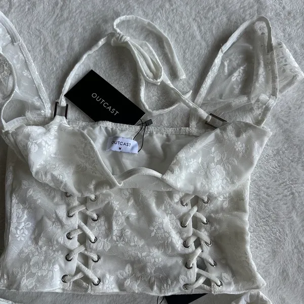 Outcast Clothing Dalia Crop Top Mini Skirt White Set - Image 5