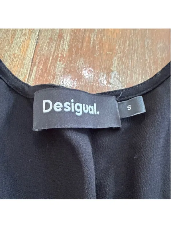 Desigual Black Long Sleeve Mini Dress Sunburst Embroidery Small - Image 6