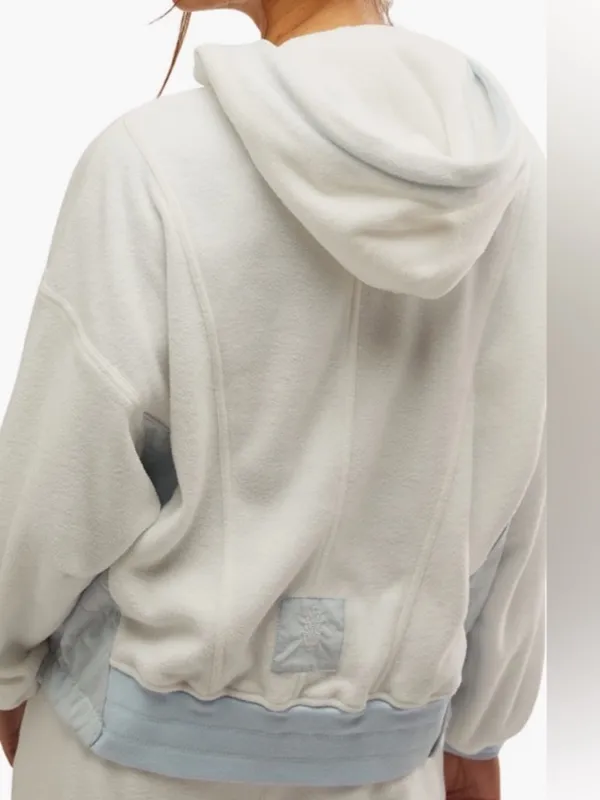 Free People Cream Fleece Hoodie with Light Blue Drawcords - Image 14