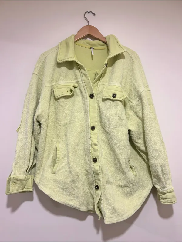 Free People Ruby Oversized Shacket Fleece Jacket Neon Green Yellow Size Small - Image 2