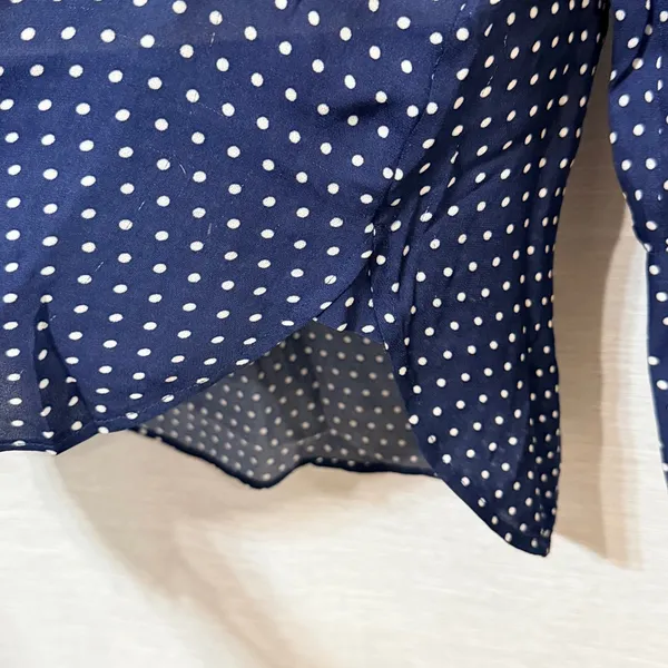 Polo Ralph Lauren Navy Blue Polka Dot Viscose Band Collar Blouse XS - Image 3