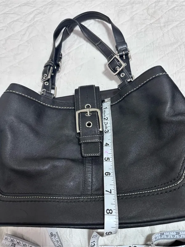 Coach Y2K Black Leather Shoulder Bag with Silver Buckle Hardware - Image 12