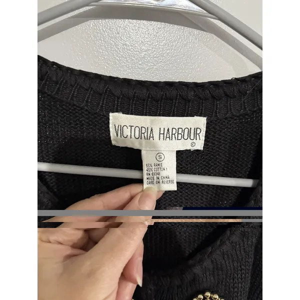 Vintage 90's VICTORIA HARBOUR Black & Gold Beaded Knit Cardigan Size S NEW YEAR - Image 3