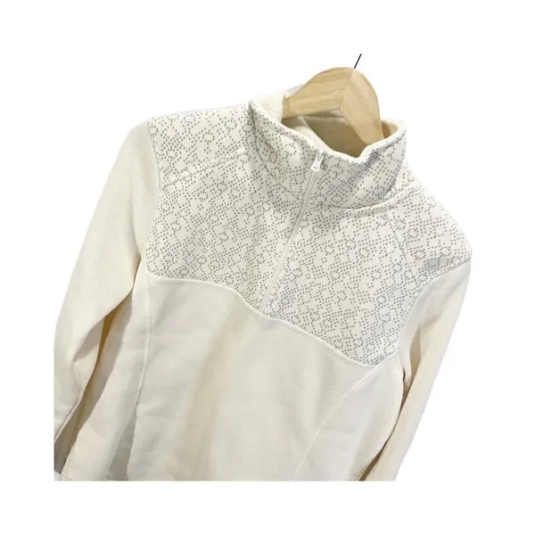 Eddie Bauer Womens Jacket Beige Fleece Lined Waist Length‎ 1/2 Zip Mock Neck L - Image 5