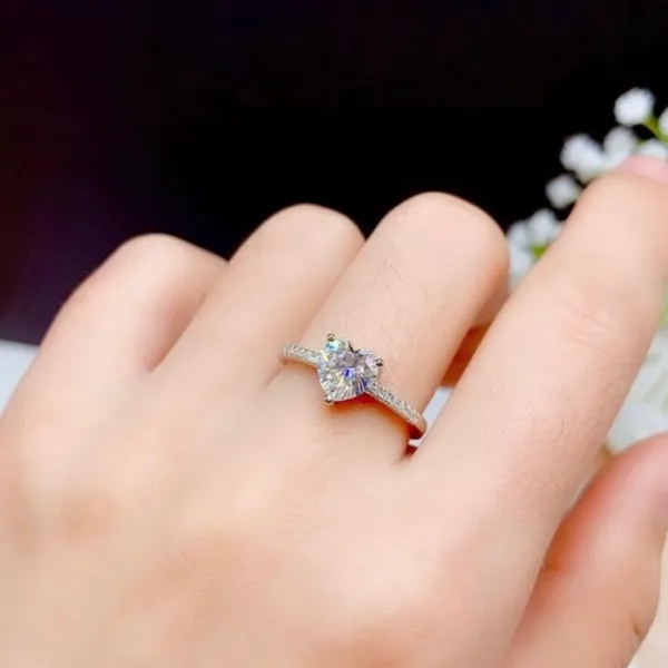 18K White Gold Plated Adjustable Crystal Love Heart 1 CT CZ Diamond Ring for Women - Image 5