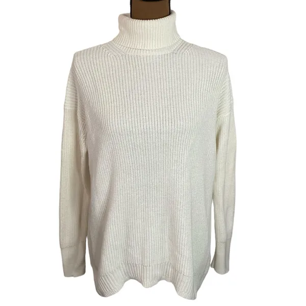 J Crew Ribbed cotton cashmere blend relaxed turtleneck sweater in ivory size XS - Image 2