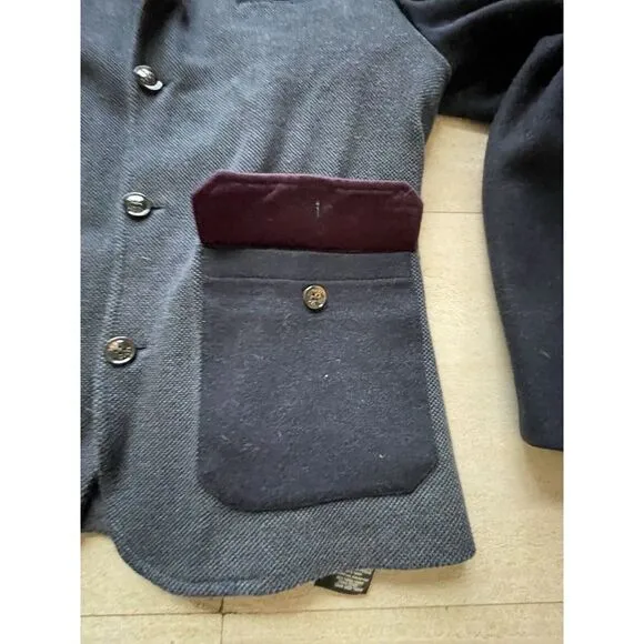 Ted Baker‎ London Blue Wool Sleeve Textured Coat Jacket Removable Collar Size 6 - Image 4