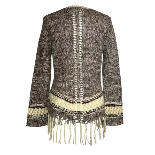 Folk Mohair‎ Blend Fringe Sweater L Boho Lace Up Knit Large Earthy Tribal Boho - Image 5