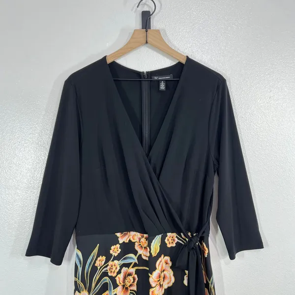 INC International Concepts Faux Wrap Floral Maxi Dress Womens 16 Black Jersey - Image 7