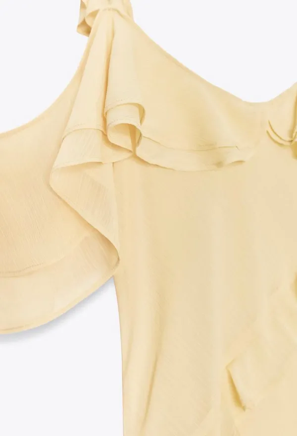 Zara Butter Yellow Ruffle Cold-Shoulder Maxi Bohemian Summer Sun Dress - Image 7