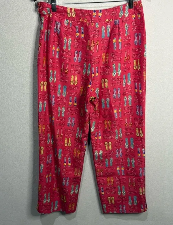 Harolds Pink Silk/Linen Blend Cropped Flip Flop Print Pants 32x27" Size 10 - Image 4