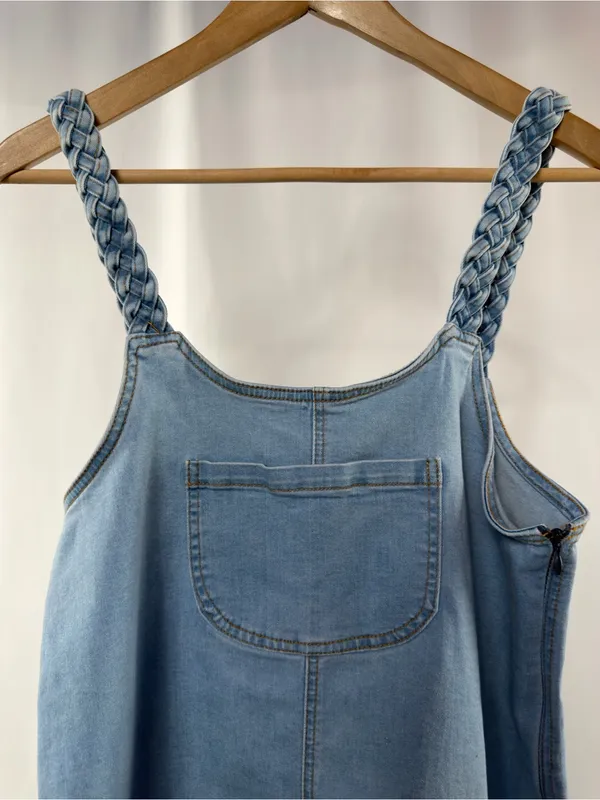 Lulus Braided‎ Strap Front Pocket Stretch Denim Jean Mini Dress in Blue Medium - Image 2