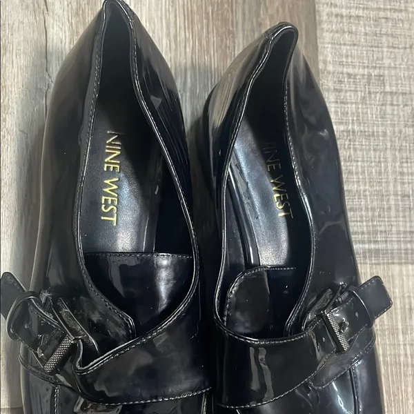 Nine West Shiny Black Loafers‎ with Buckle - Image 2