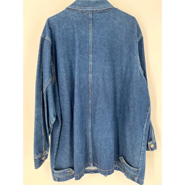 Vintage 90s Denim Chore Jacket Women 22 Blue Button Front Adriana Sport Pockets - Image 8