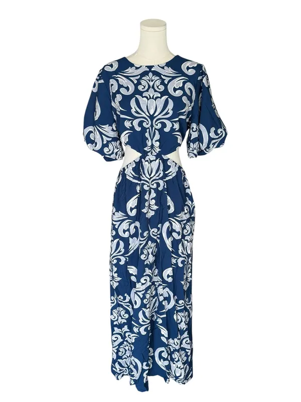 Abercrombie - Short-Sleeve Cutout Maxi Dress Navy Blue White Size M - Image 2
