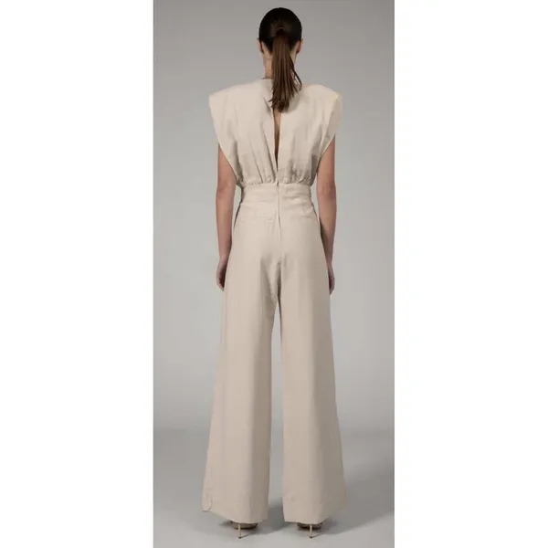 Nonchalant‎ Label Josie Jumpsuit In Oat Size Small Square Shoulder Pleated - Image 2