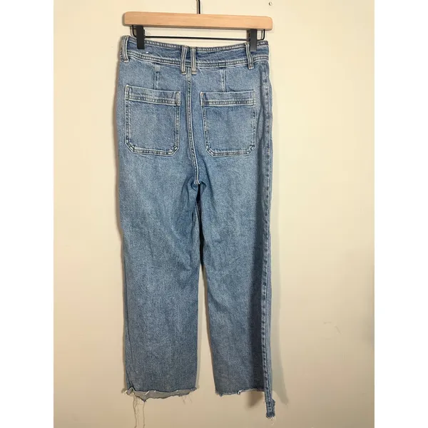 MNG Mango Catherine Culotte High Rise Wide Leg Raw Hem Jeans Blue Size 6 - Image 6