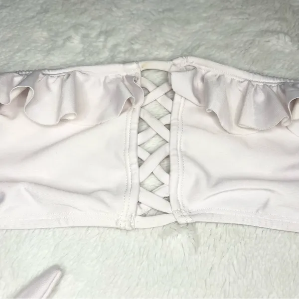 Girasole Swimwear White Ruffle Bandeau High Cut Bikini Set Size Small - Image 2