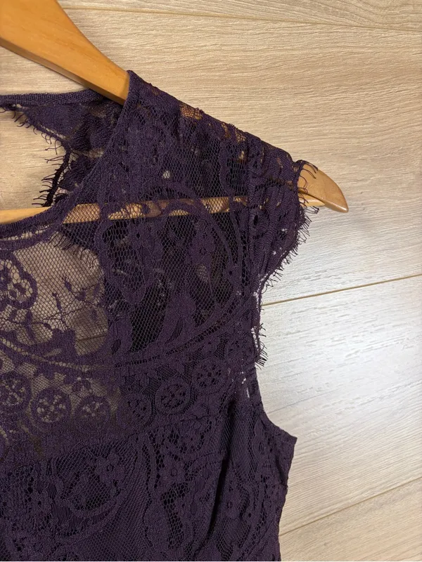 BB Dakota Dark Plum Lace Fit and Flare Mini Dress Size 0 - Image 5
