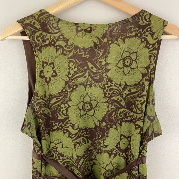 Hot Tempered Y2K Olive Green Brown Floral Paisley Mesh V Neck Asymmetrical Tank - Image 11