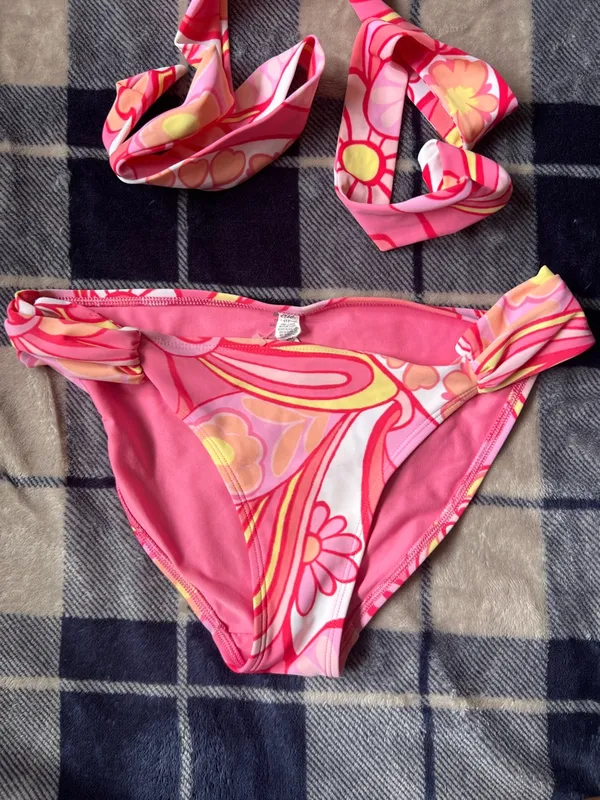 aerie Pink Floral-Print Padded Bikini Top 34B y M - Image 2
