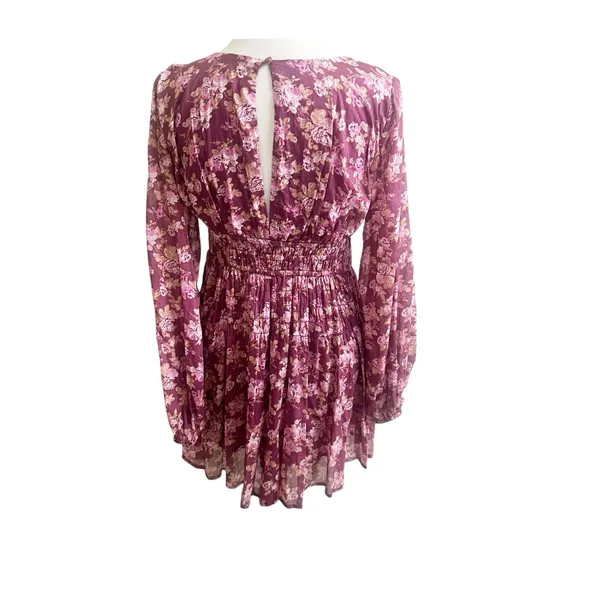 Free People Keep You Floral Moni Dress Plunging Neckline Long Sleeve Smocked - Image 6