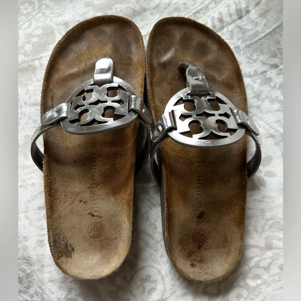 Tory Burch Silver and Brown Sandals - Image 2