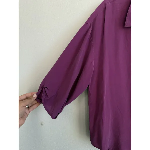 Maeve Anthropologie Silk Blouse Women's Large Magenta Cut Out Long Sleeve Career - Image 4