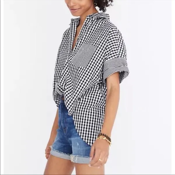 Madewell• Gingham-Play Button-Down Shirt Size S D40‎ - Image 2