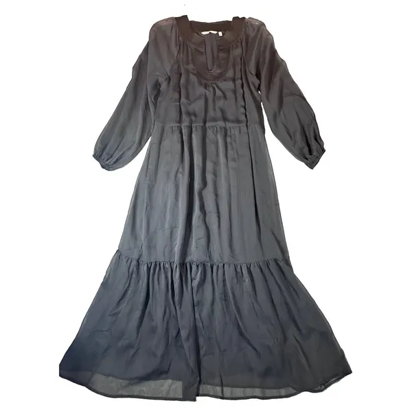 Soft Surroundings Olga Black Sheer Lined Tiered Maxi Dress L Elegant Timeless - Image 6