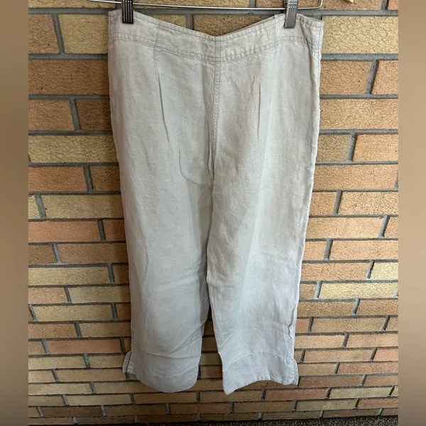 J. Jill 100% Linen Wide Leg Sailor Pants Button Accent Light Beige Size 8 - Image 2