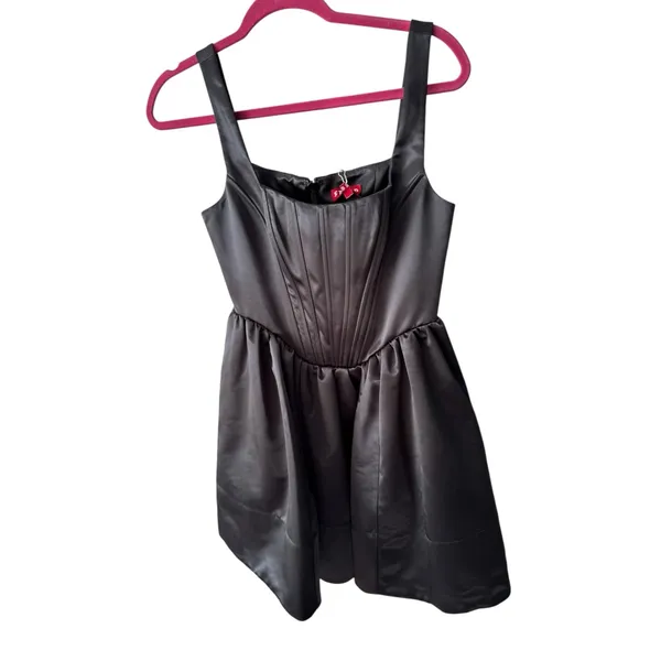 Staud Landscape Mini Dress Satin Black Size 2‎ - Image 4