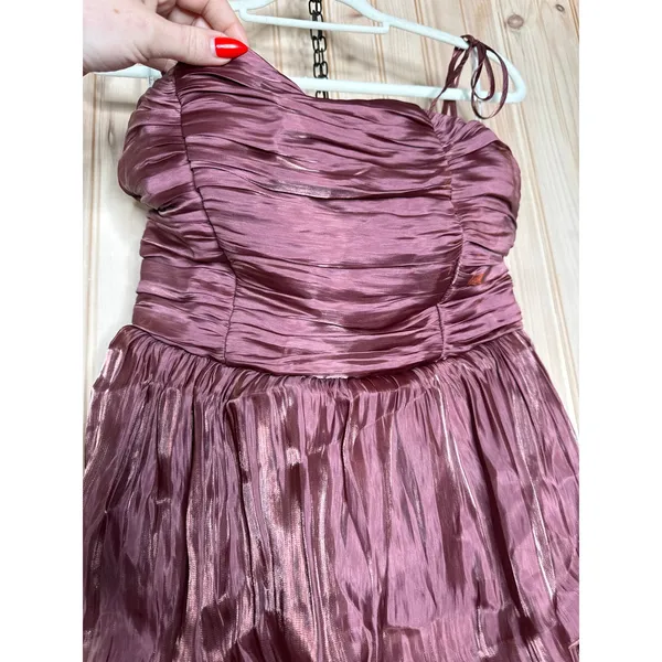 NWT Lulus Tennon Dusty Rose Plisse Tiered Midi Dress Party Cocktail Wedding Sz M - Image 4