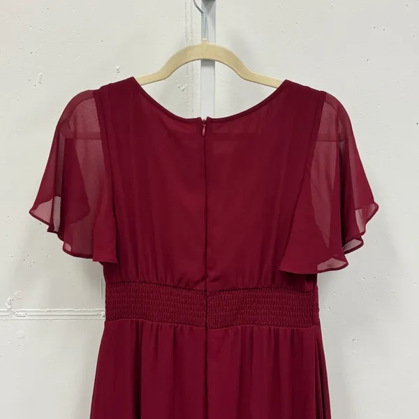 NWT‎ Ever Pretty Burgundy High-Low Chiffon Flutter Sleeve Midi Dress Size 6 - Image 5