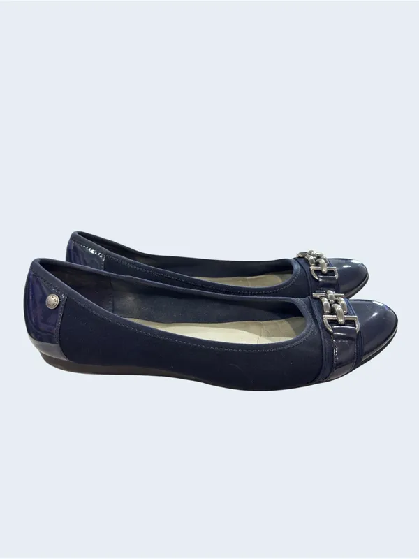 Anne Klein AK Sport Navy Ballet Flats Chain Accent Women’s Size 10M - Image 4