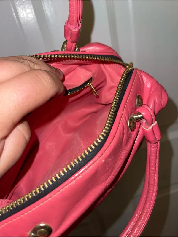 Pink Leather Satchel Handbag - Image 7