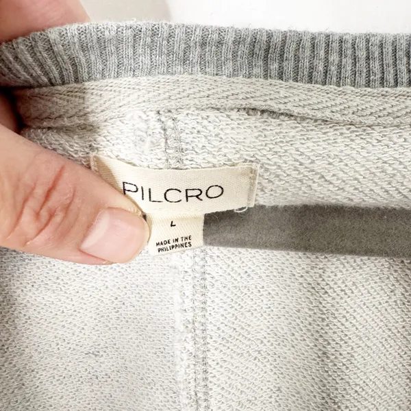 Anthropologie Pilcro Reworked Popover V-Neck Sweatshirt Cotton Gray Distressed L - Image 7