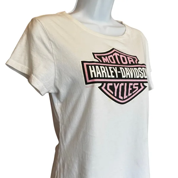 Harley Davidson T-Shirt Women Medium Dragon US 129 Good Glitter Logo Y2K Vintage - Image 2