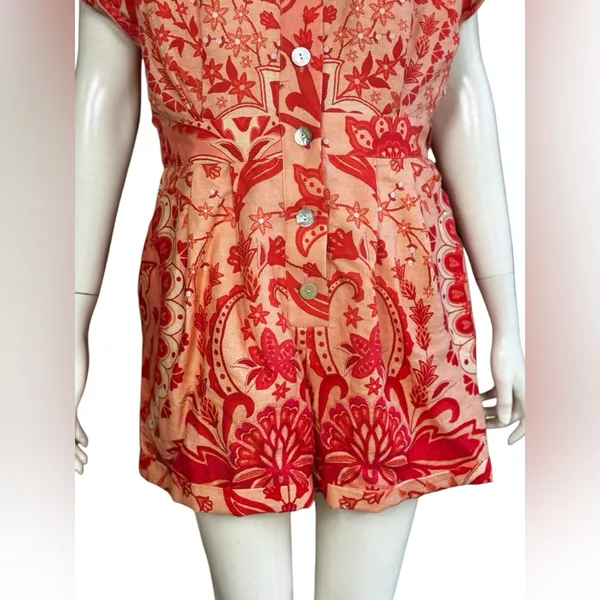 Farm Rio Jaipur Floral Paisley Linen Romper Size Medium - Image 7