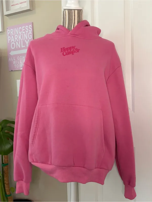 Happy camper pink raspberry puff series hoodie pullover preppy small casual infl - Image 3