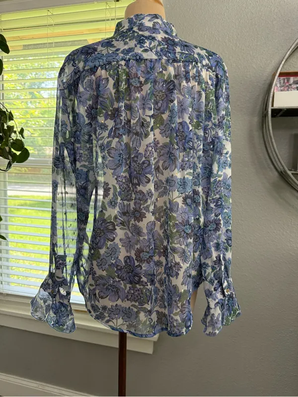 Sabina Musayev Sheer Floral Ruffle Tie-Neck Blouse Size XS - Image 5