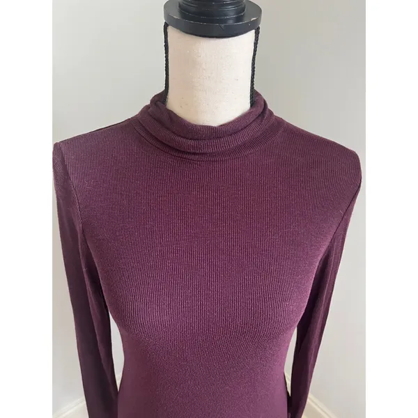 Aerie Real Soft Ribbed Turtleneck Tee Small Burgundy Maroon Preppy Minimalist - Image 3