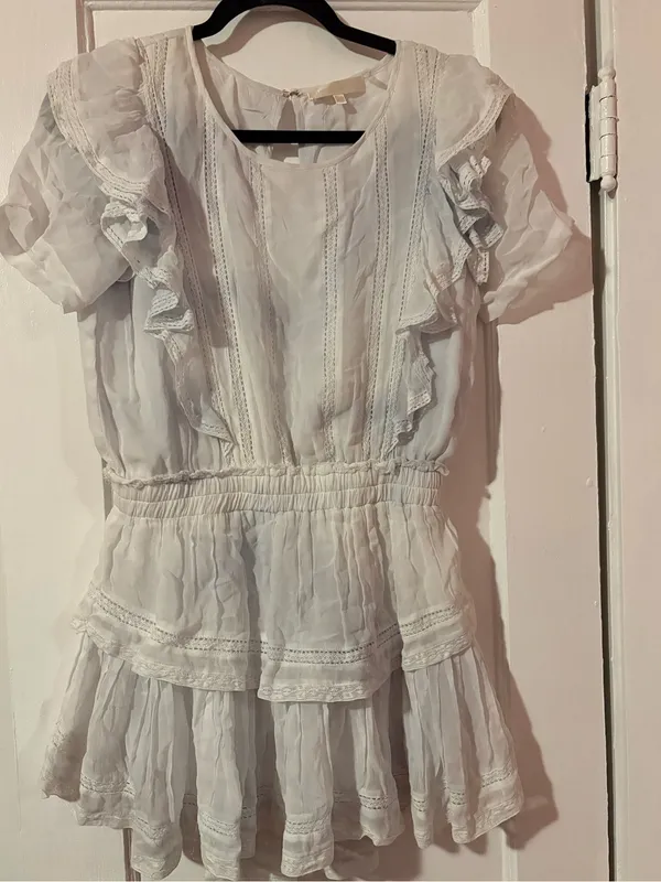 LoveShackFancy Natasha Tie Dye Baby Blue Viscose Ruffle Mini Dress - Image 2
