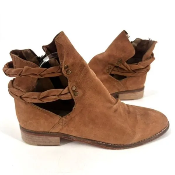 Free People Landslide Tan Bootie Ankle Boot Braided Leather Cutout Size 40‎ Tan - Image 5