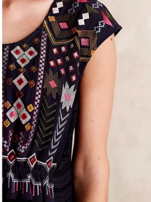 One September M Anthropologie Tunic Dress Boho Embroidered Festival Mini Beach - Image 3