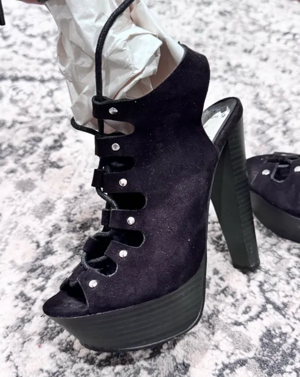 Breckelle's Black Slingback Lace-Up Platform Heels - Image 2